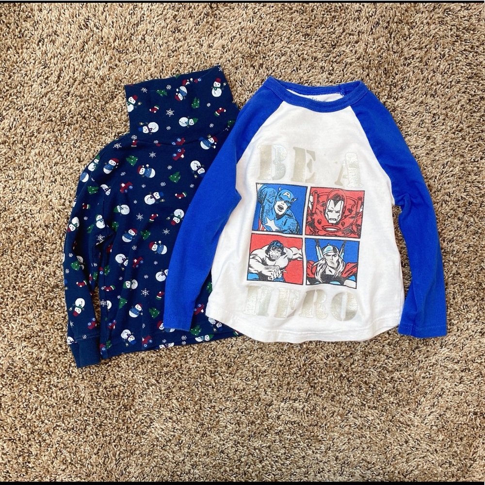 Marvel Avengers Raglan Shirt & Wonder Kids Snowman Turtleneck Bundle Boys 3T XXS